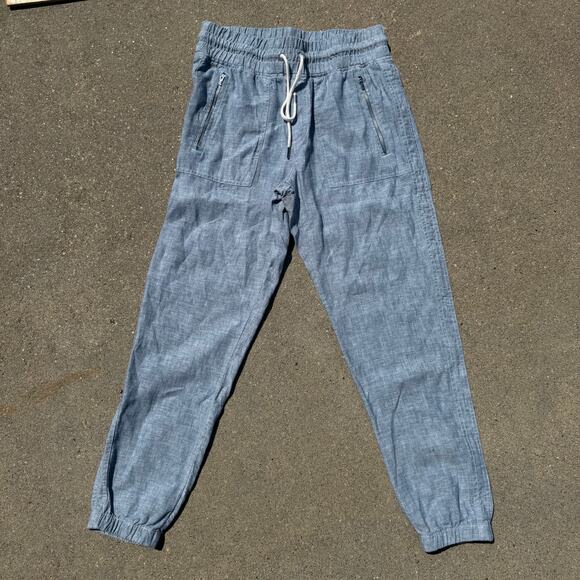 Athleta 530642 Cabo Linen Jogger Chambray Blue Pull On Drawstring Pants Size 4 - Picture 1 of 7